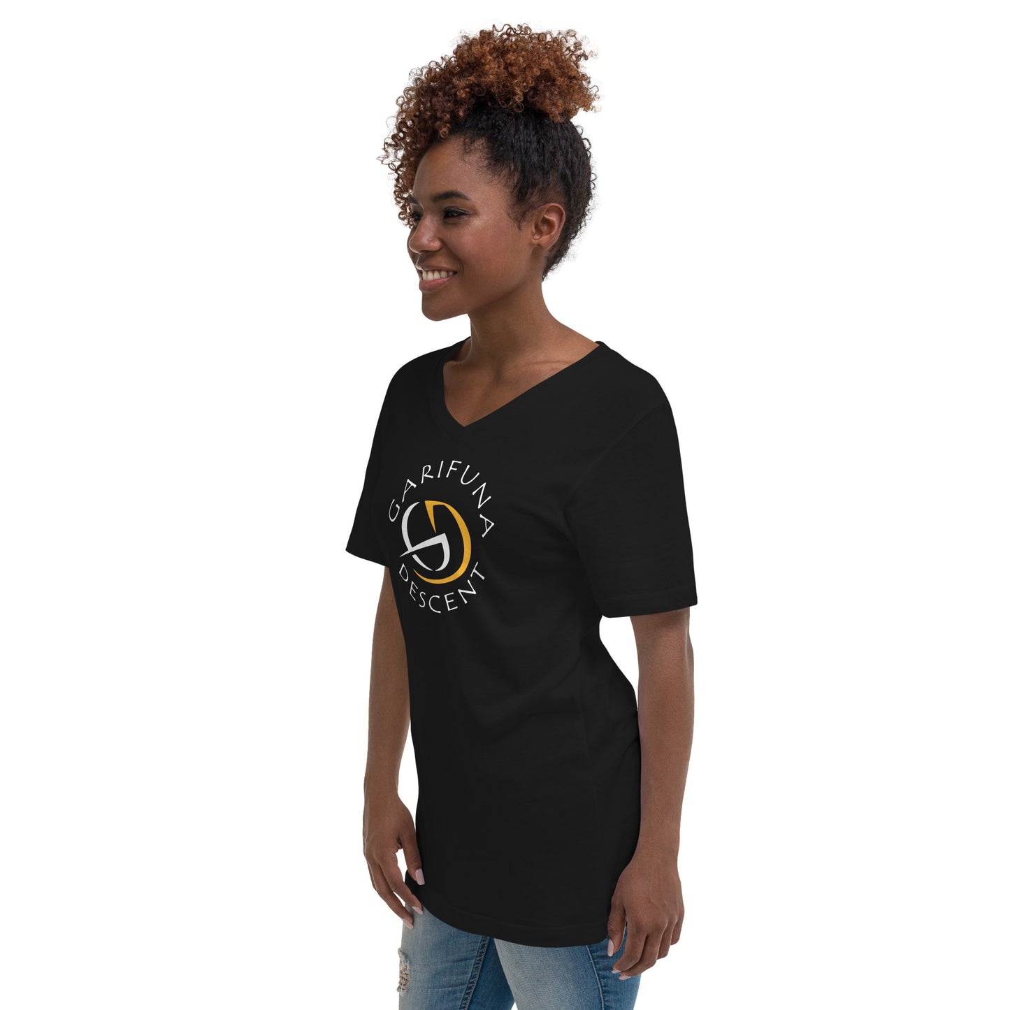 Garifuna Descent Unisex Short Sleeve V-Neck Black T-Shirt